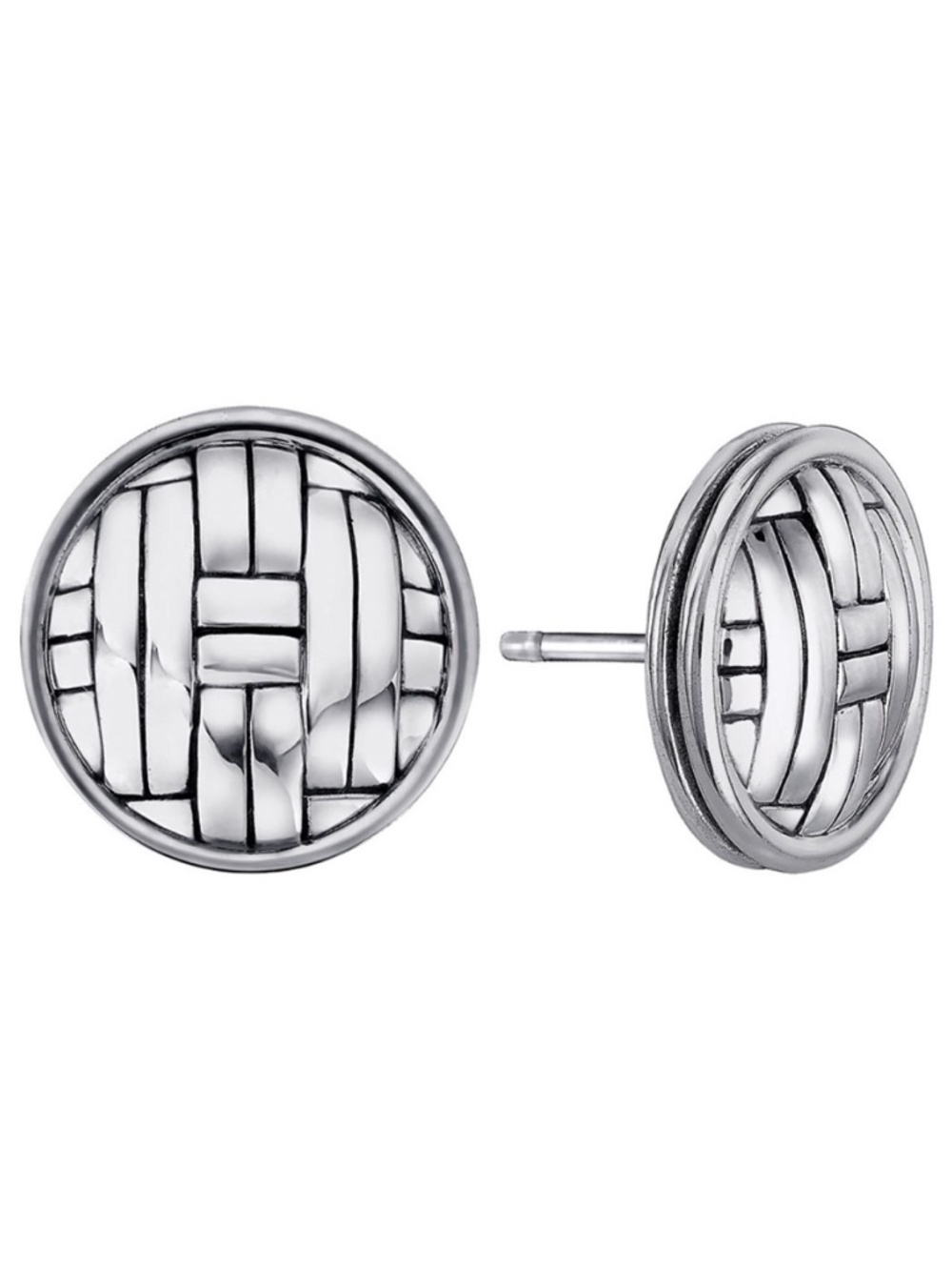 JOHN HARDY Bedeg Basket Weave Round Button Stud Earrings in Sterling Silver